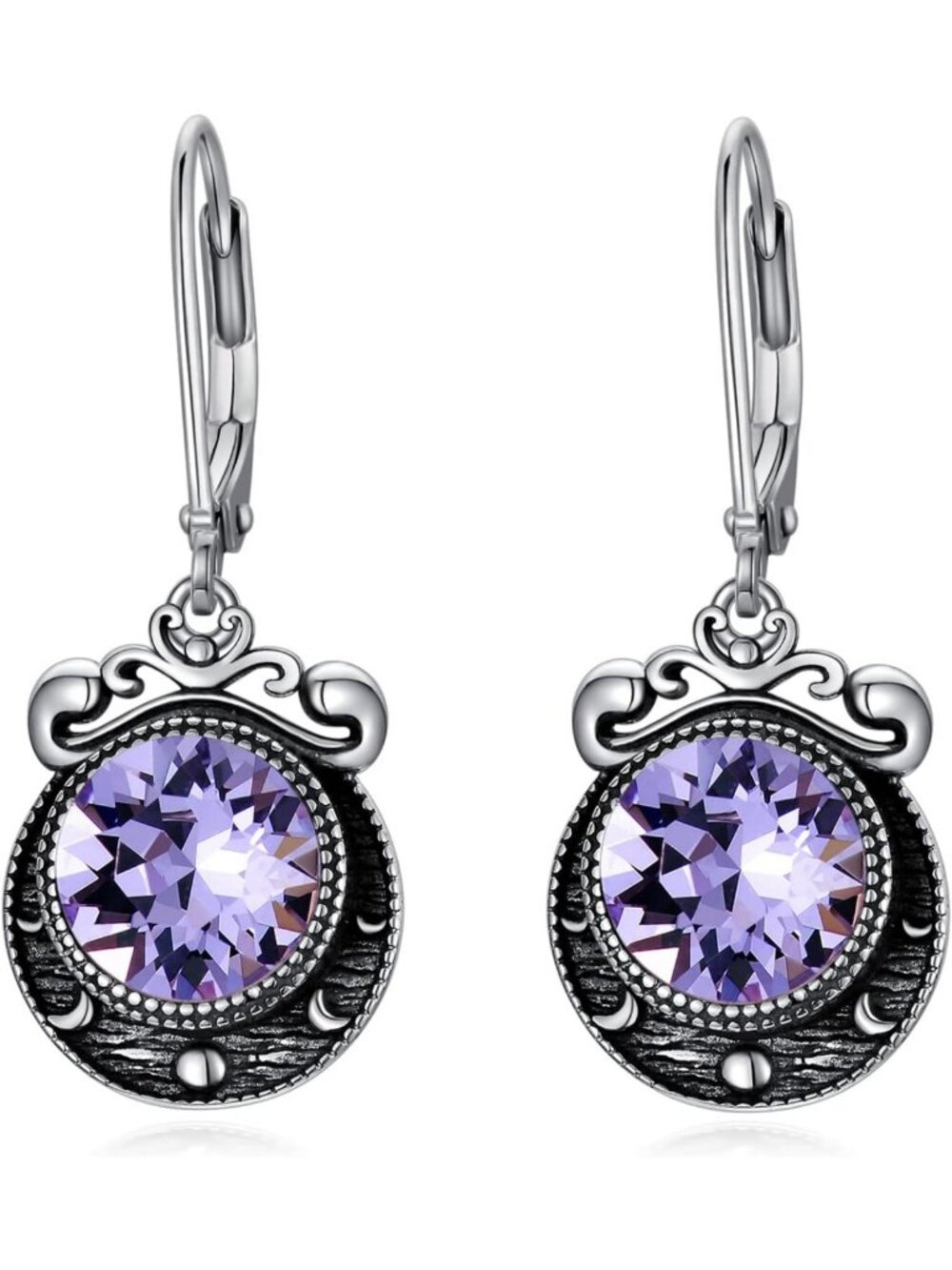Sterling Silver Moon Phase Earrings with Amethyst, Ruby, Sapphire & Moonstone